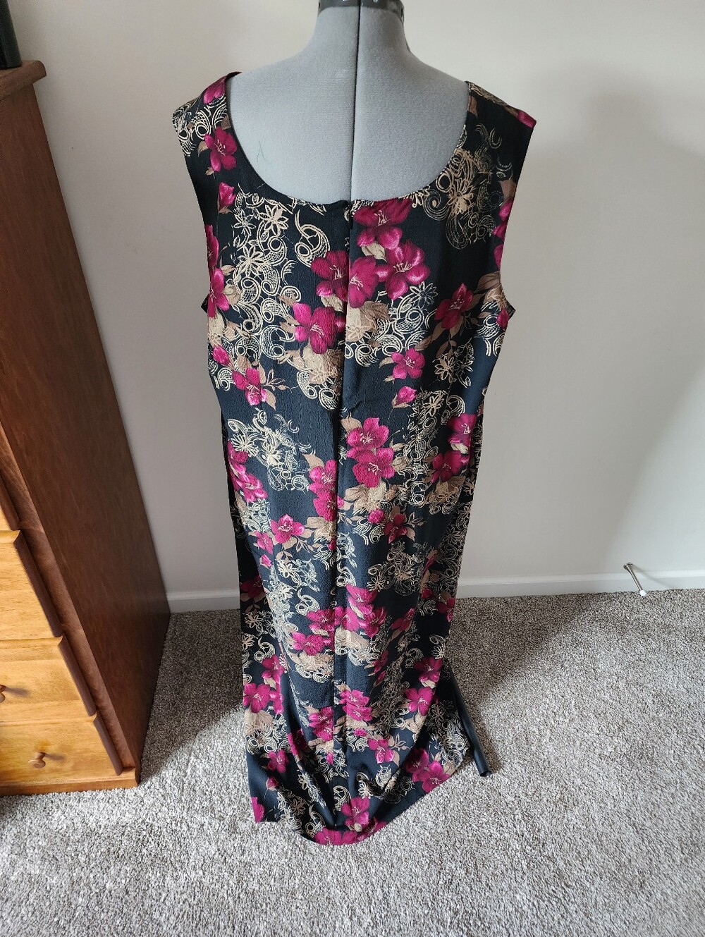 Floral Sleeveless Black and Fuchsia Maxi Dress